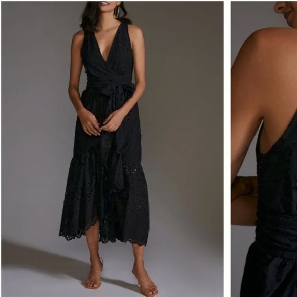 *SOLD* NWT Anthropologie Maeve Black Eyelet Wrap Dress - 2 - Picture 3 of 11